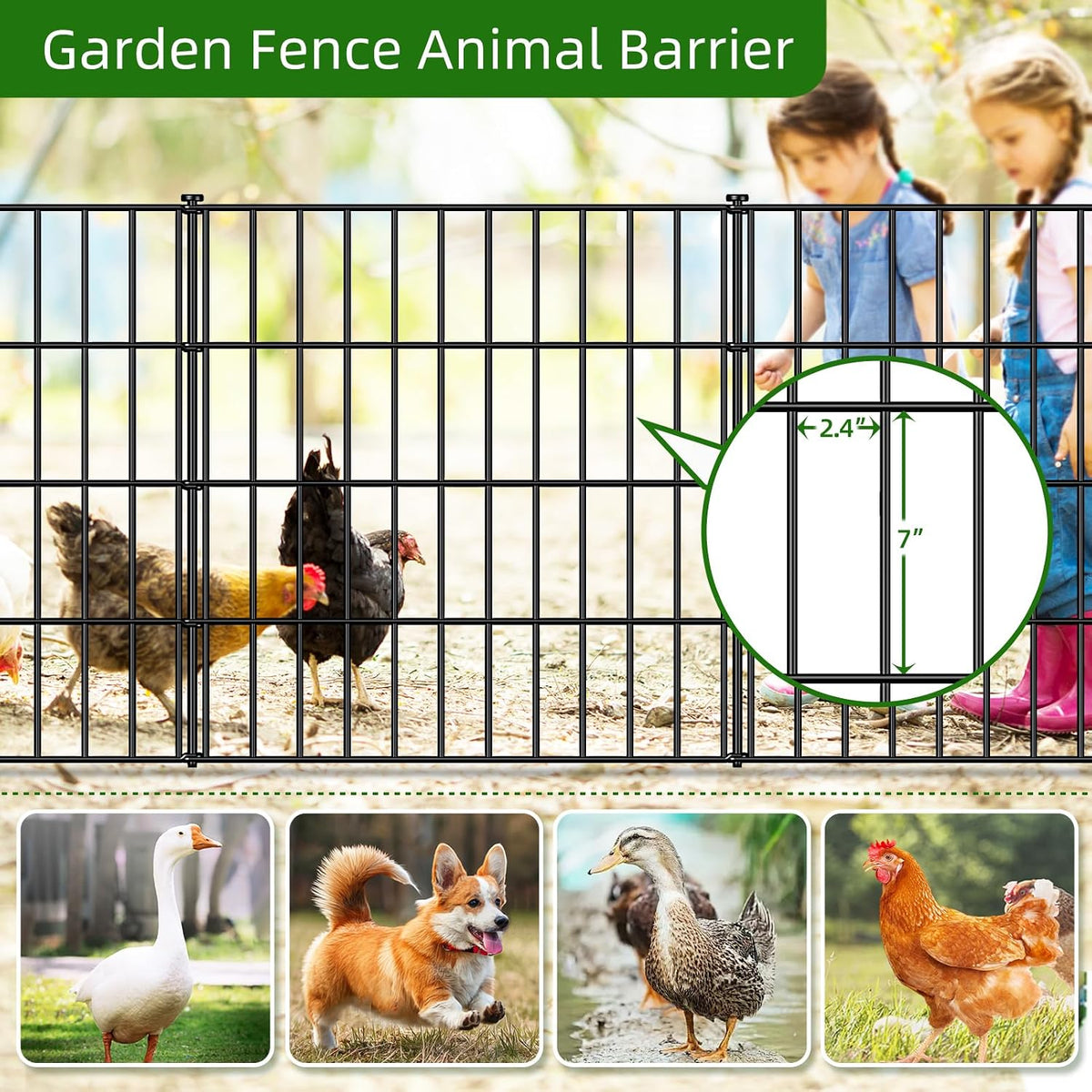 Metal Garden Fence 28 in x 35 ft, Outdoor Dog Fence with Stakes for Yard