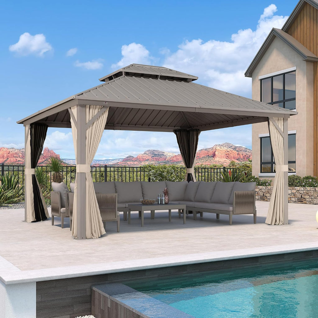 PURPLE LEAF Outdoor Hardtop Gazebo 12' x 14' Champagne Aluminum Structure