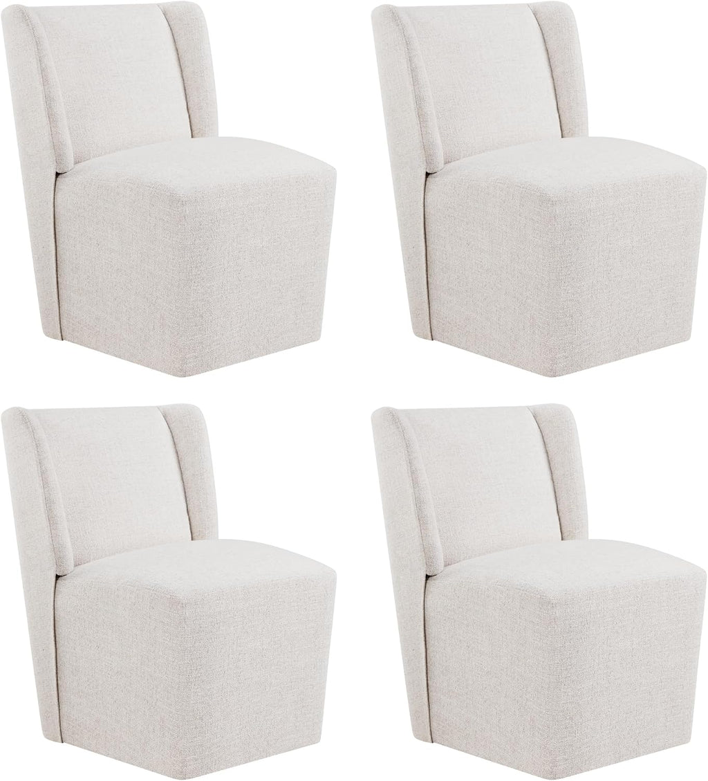 KISLOT Upholstered Dining Chairs Set of 4 with Casters, Light Beige