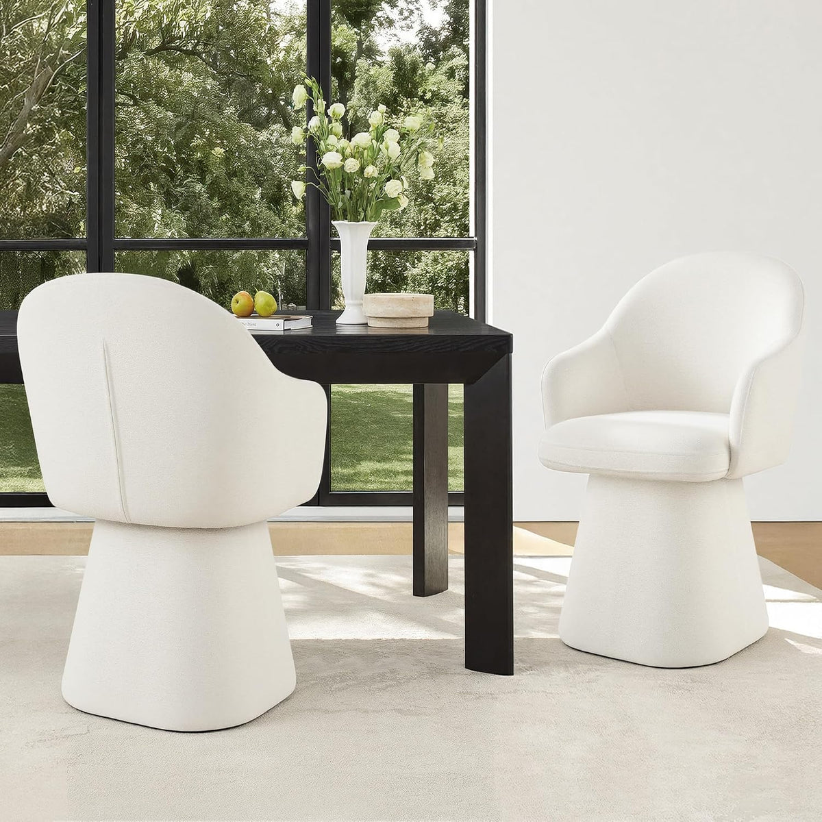 KISLOT Swivel Dining Chairs Set of 4, Upholstered Modern Barrel Dining Chairs with 360° Swivel Base, Chenille Velvet Fabric Accent Kitchen Chairs with Arms, Padded Dining Room Chairs, Cream