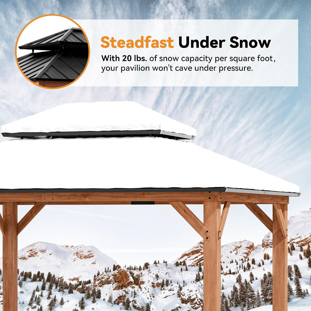Modern Shade Wood Gazebo 11x13 with Double Galvanized Steel Roof