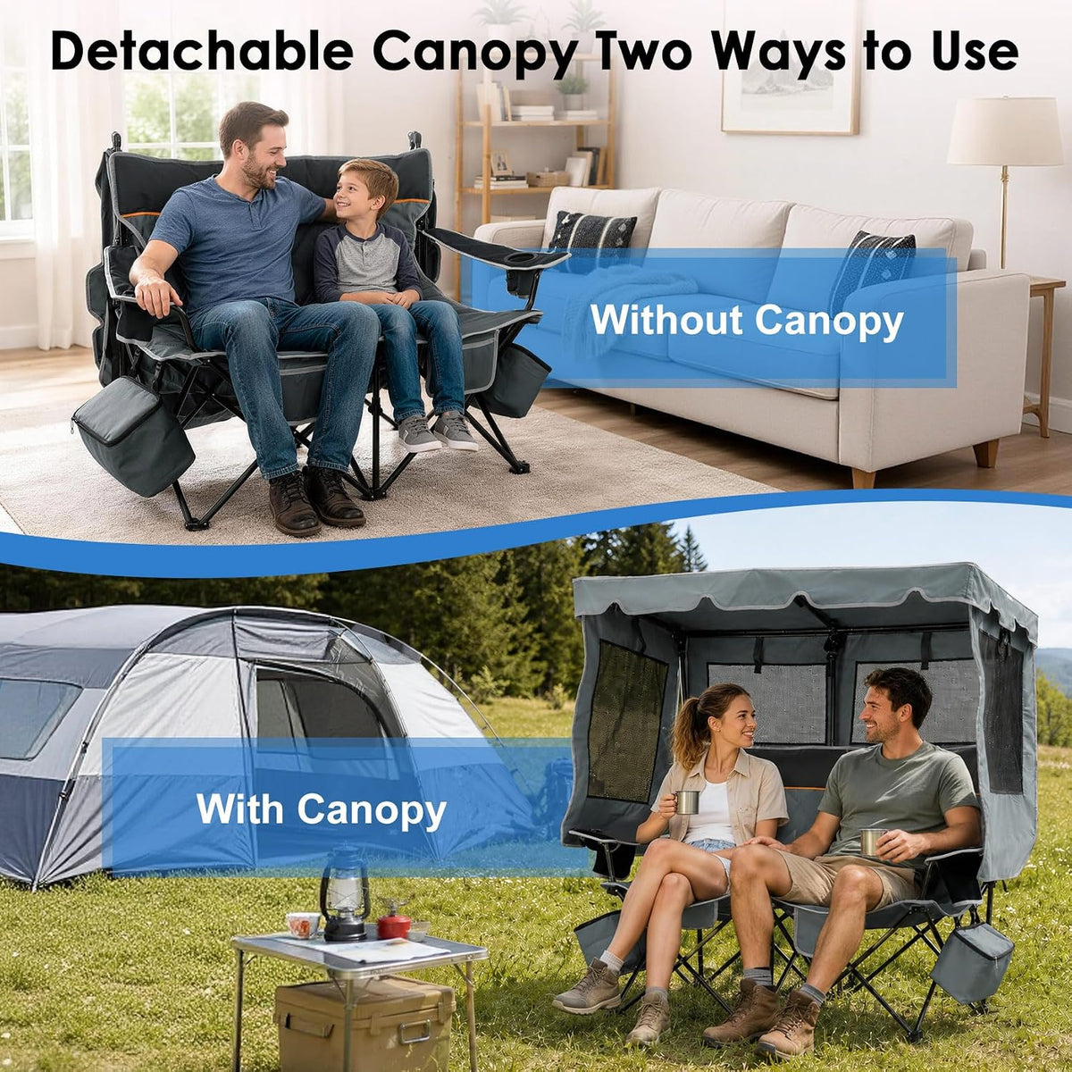 Suteck Double Camping Chair with Canopy, 660lbs Folding Loveseat with Shade