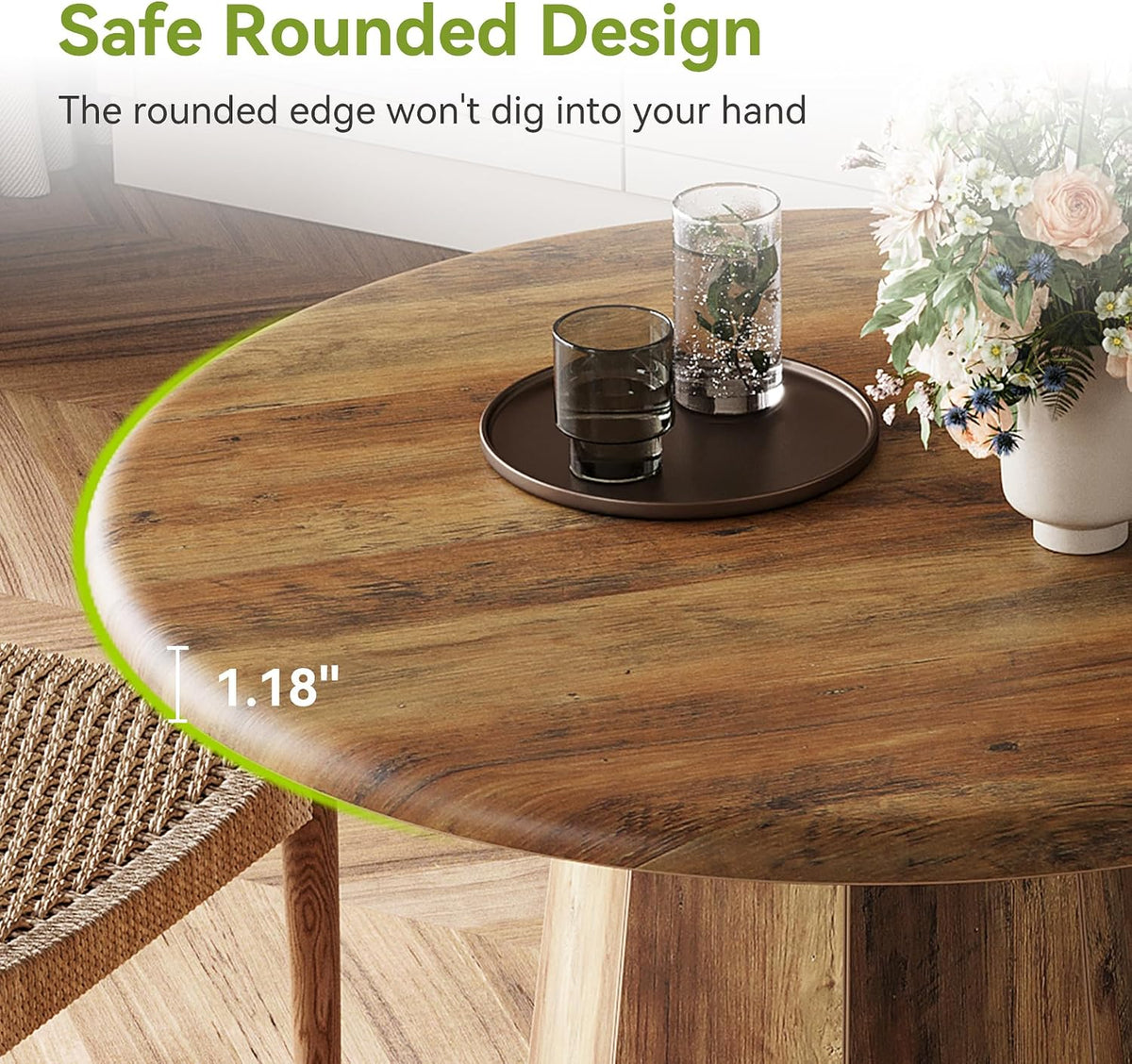 LITTLE TREE 31.5" Round Dining Table for 4, Wood Kitchen Table with Wooden Tabletop and Octagonal Base for Dining Room, Apartments, Office & Restaurants, Deep Brown
