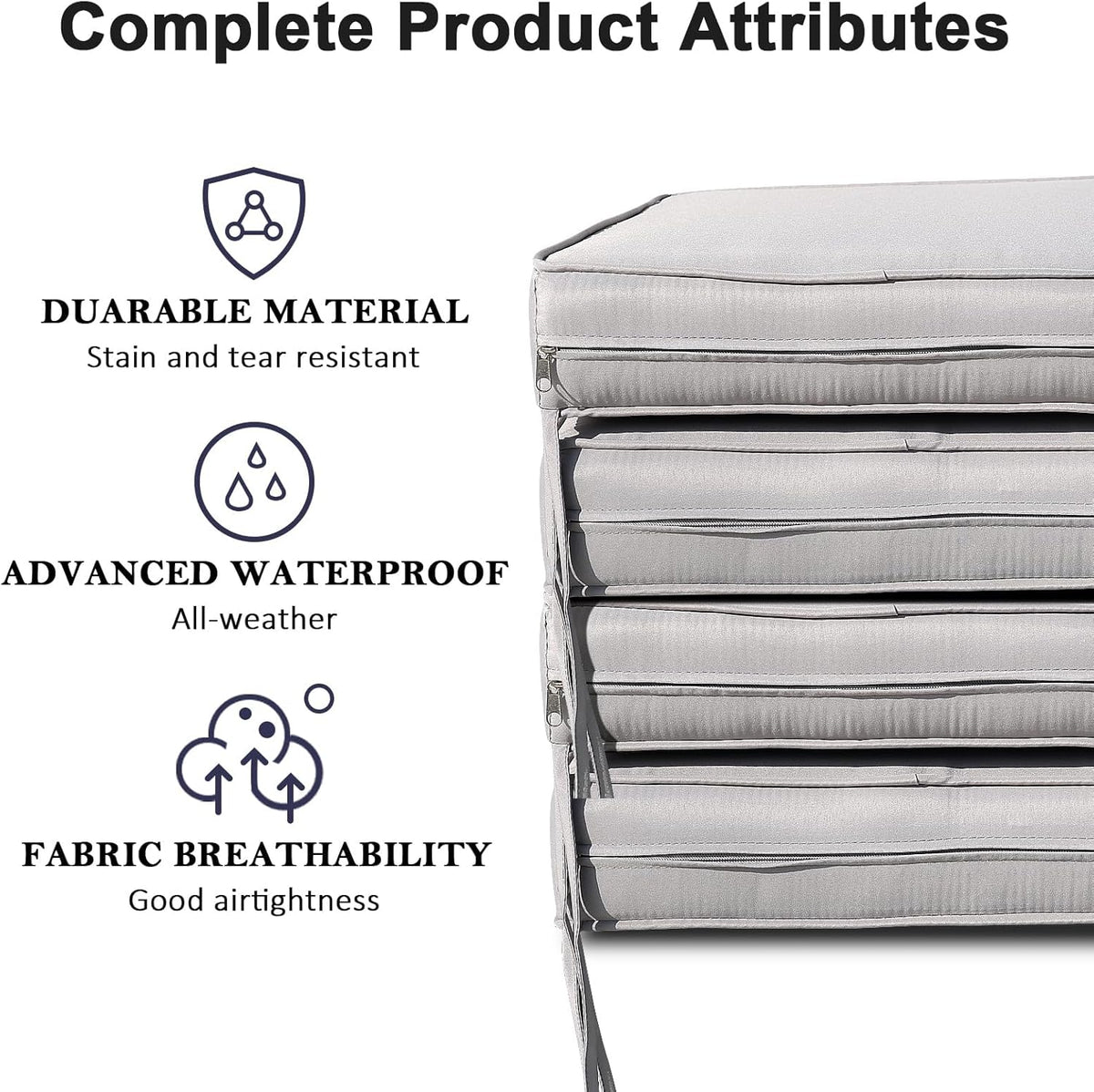 Outdoor Cushion Covers 4 Pack Waterproof&Fade Resistant Zipper Patio Furniture Cushion Covers for Couch,Sofa,Chair (Replacement Covers Only) (22×22×3, Light Gray)
