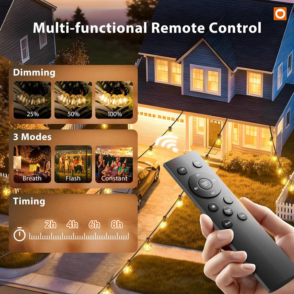 addlon outdoor string lights 100ft g40 with remote shown in use