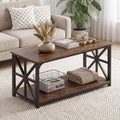 GIANTEX Farmhouse Coffee Table, 43" Center Table with Storage, Rustic Brown