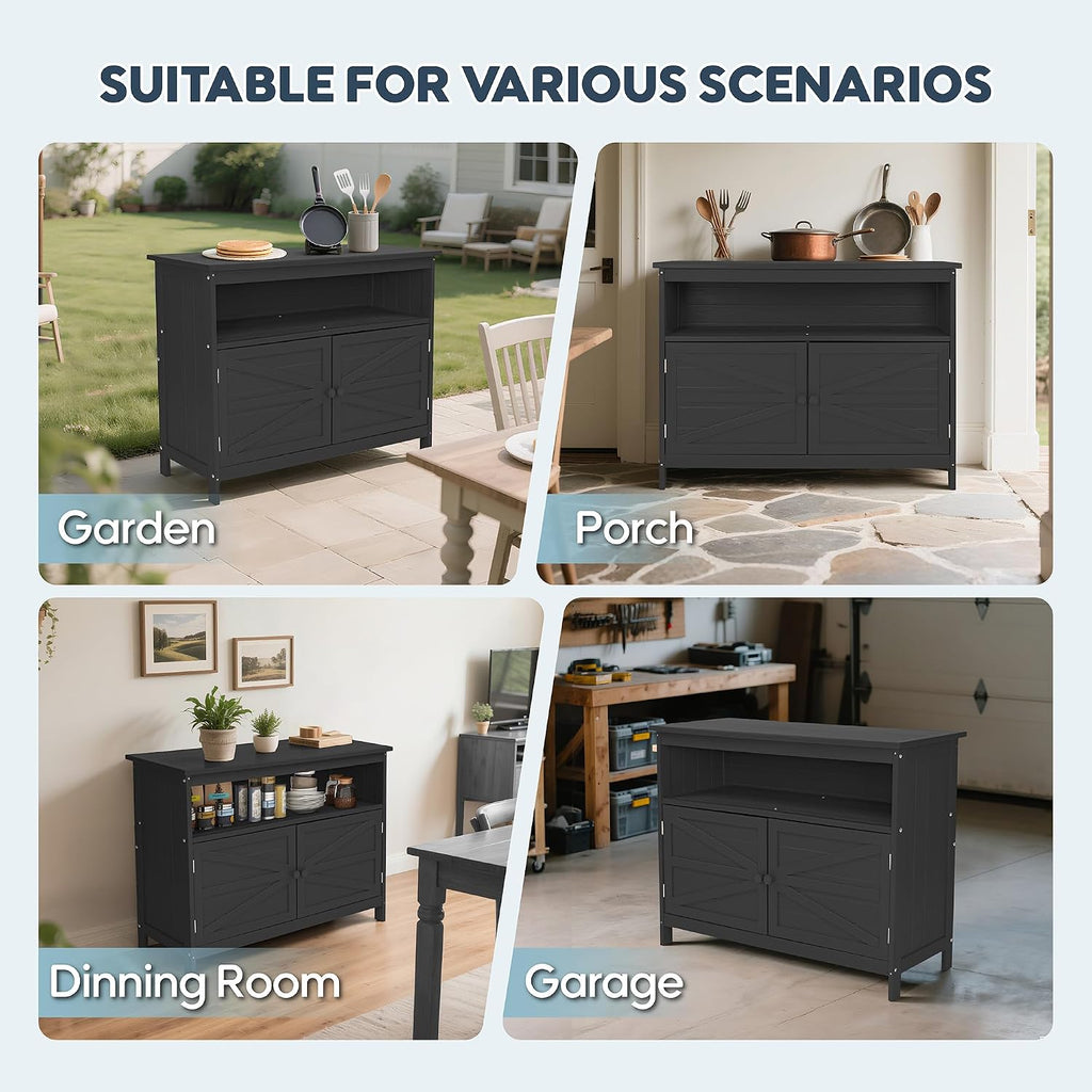 HIPS All-Weather Outdoor Storage Cabinet,Outdoor Sideboard with Magnetic Doors,3-Shelves Patio Storage Cabinet, Used for Garden,Buffet Cabinet,TV Stand, Bar Table,Balcony