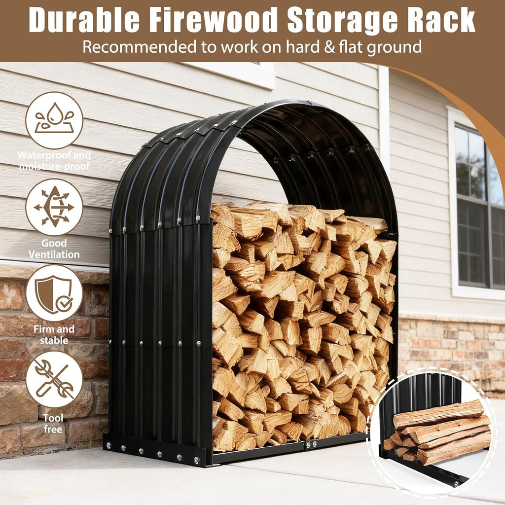 TBMLC Heavy-Duty Black Firewood Storage Shed with Round Roof Outdoor/Indoor