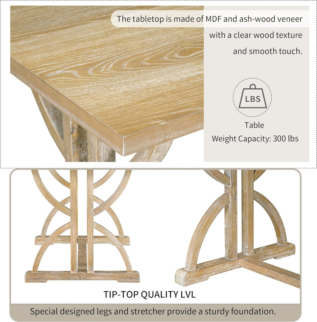 Merax 6-Piece Solid Wood Dining Table Set for 6, Wood Rectangular Kitchen Table Set with 4 Upholstered Chairs & 1 Bench for Dining Room & Kitchen, Natural Wood Wash