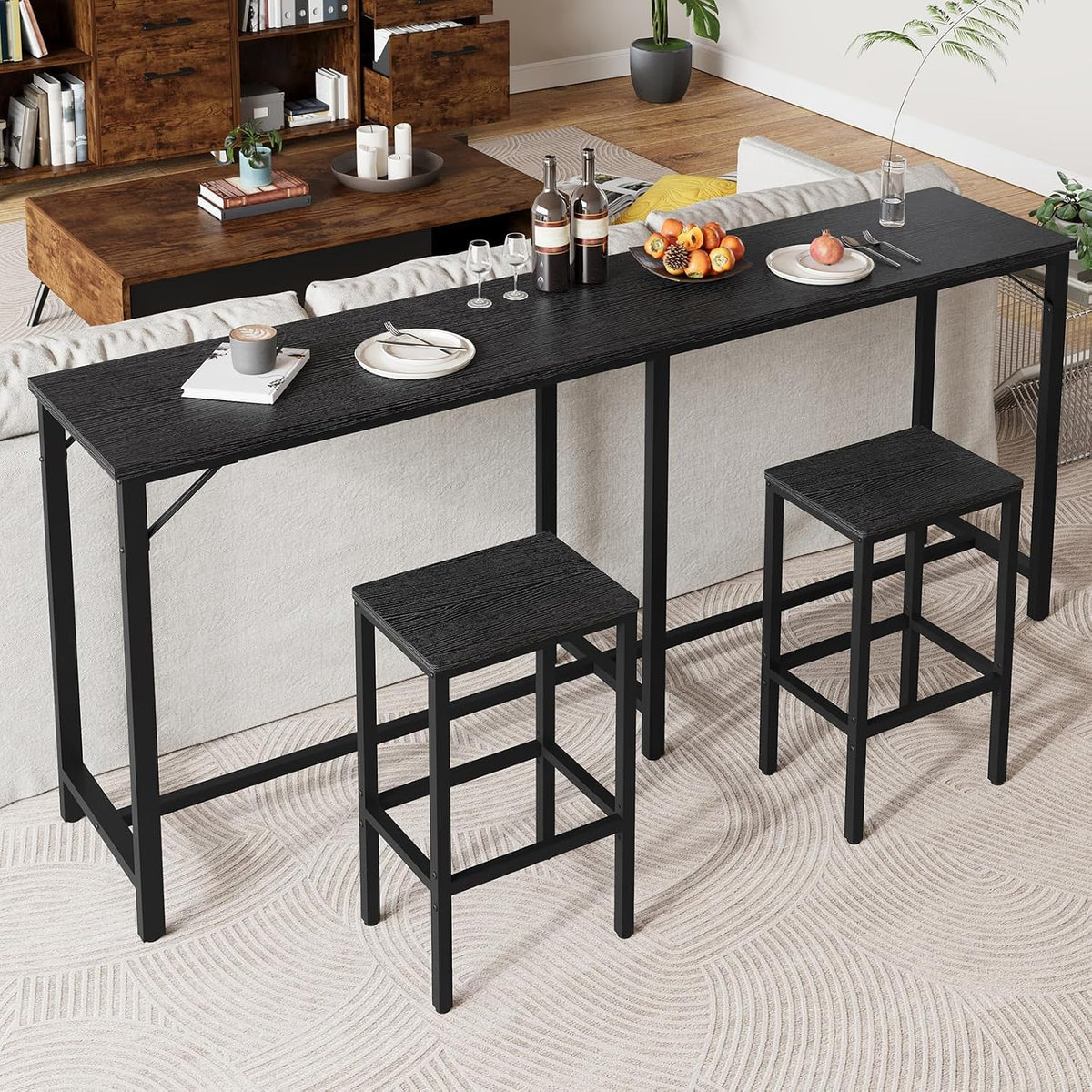 yatiney 70.9" bar table and chairs set, dining shown in use