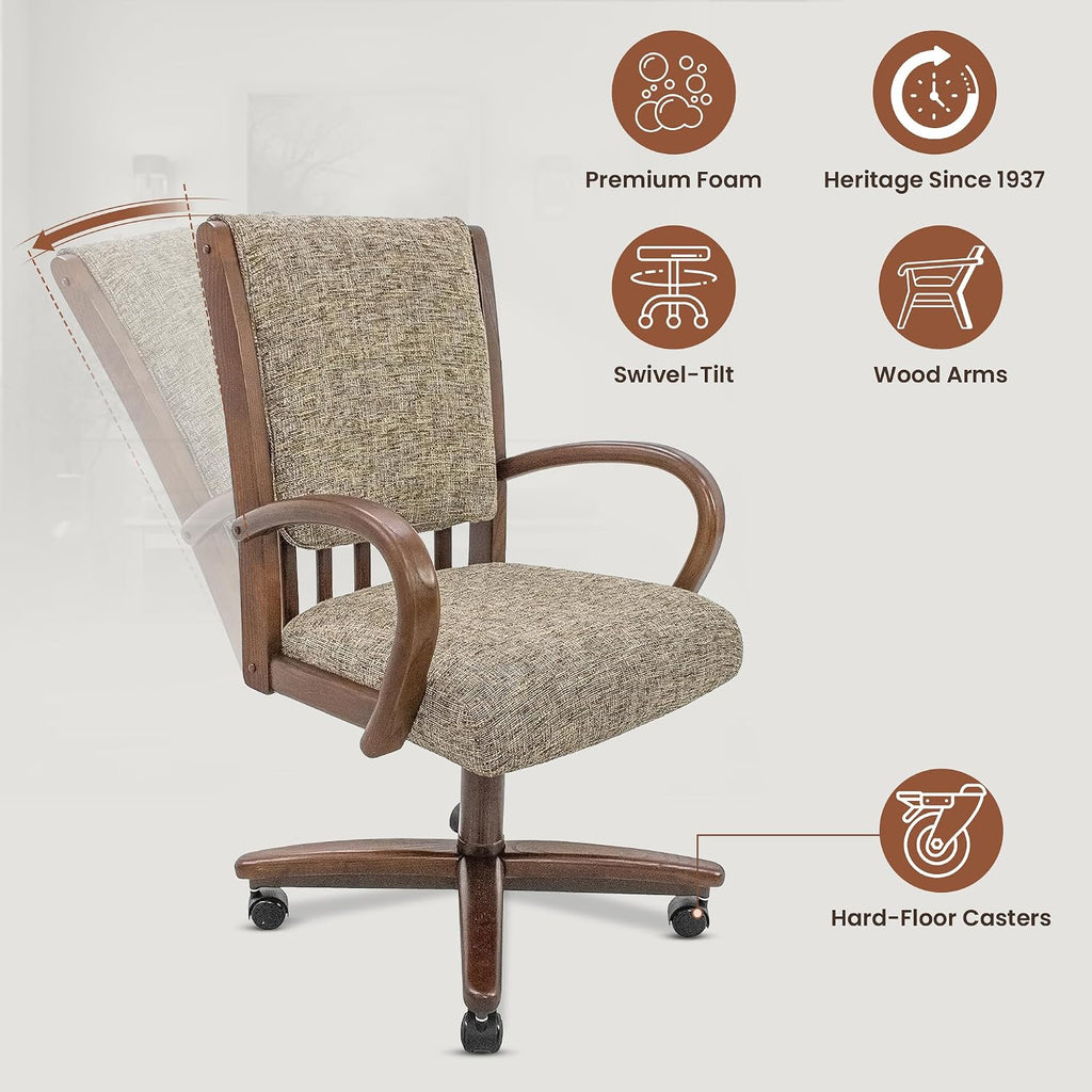 chromcraft baylor swivel-tilt caster dining chair - walnut showing dimensions