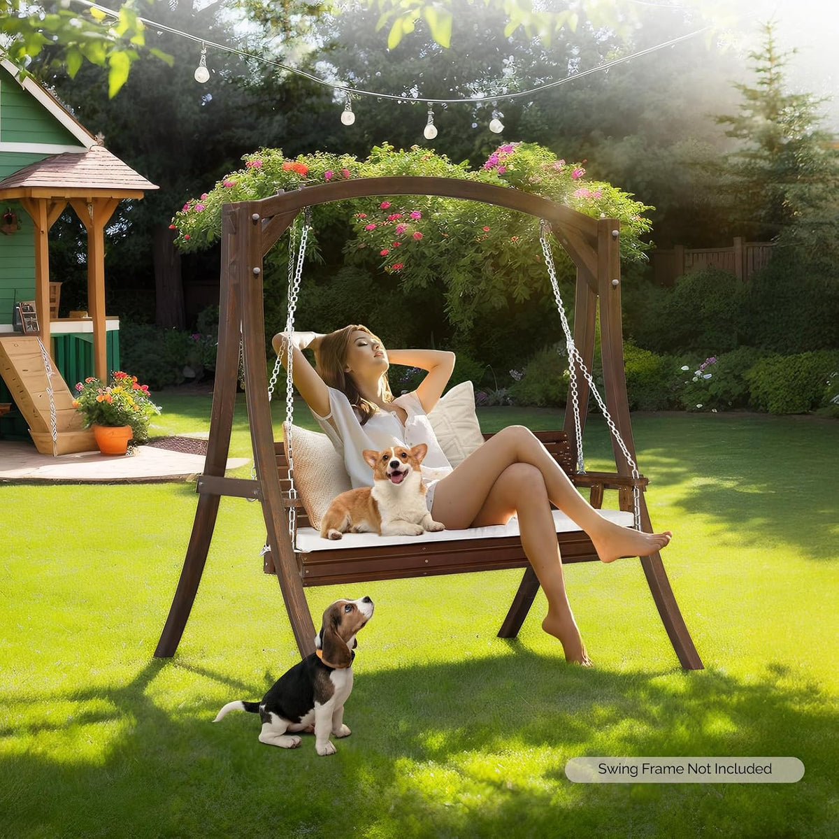 VINGLI 5 FT Heavy Duty Porch Swing with Cushion, 880 LBS Wooden, Rustic