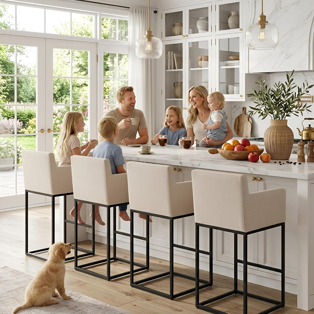 30 Inch Extra Tall Modern Counter Height Bar Stools Set of 4, Cream Linen