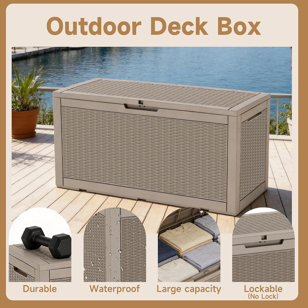 Vixzen 121 Gal Waterproof Outdoor Storage Box Lockable Deck Box