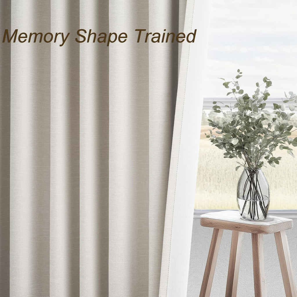 Topfinel 105 Inches Long Custom Black Out Faux Thick Linen Drapery Two Panels, Cream White Back Tab Rod Pocket Rustic Ivory Curtains, Pleated Curtains, Outdoor Patio Curtains Winter Christmas Decor