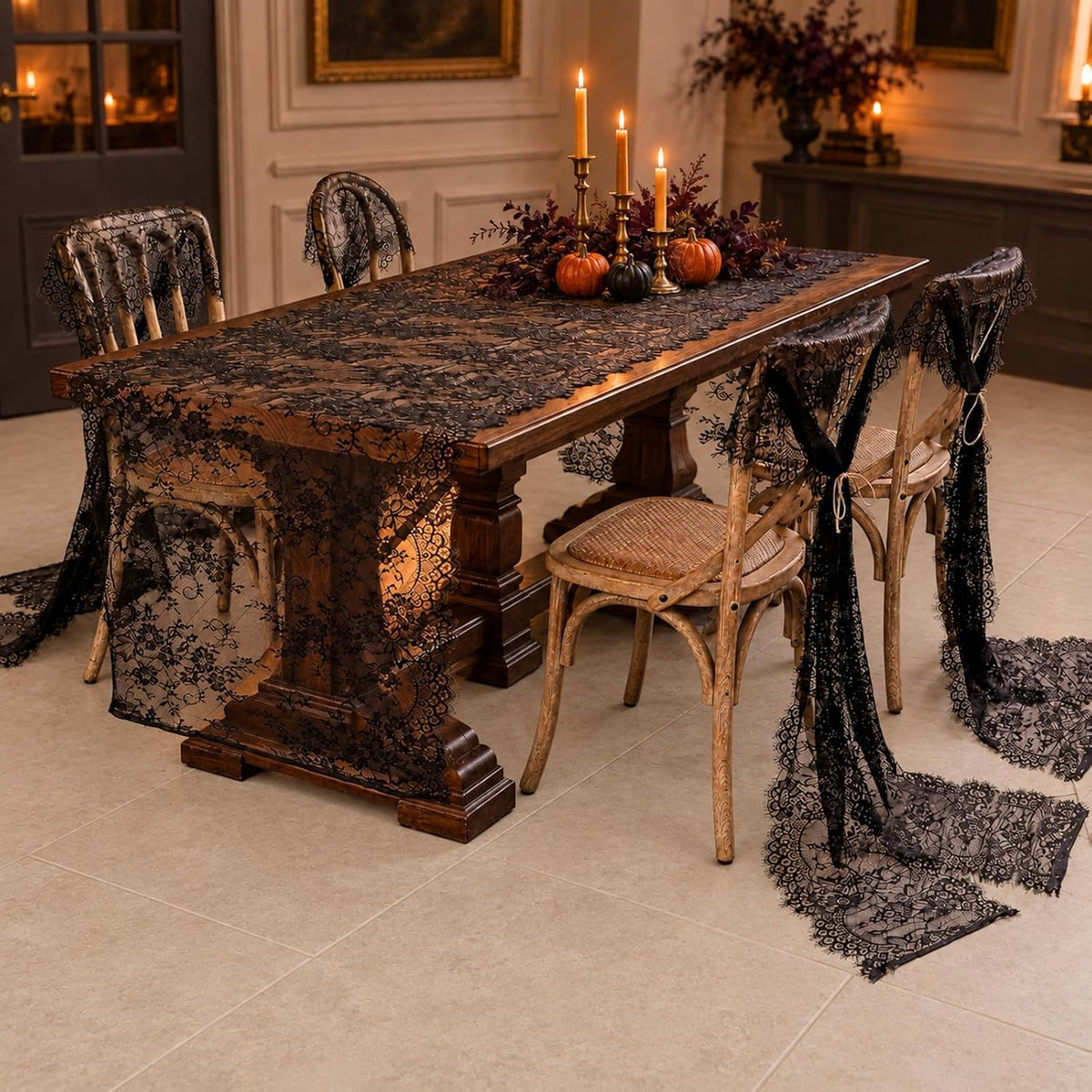 10 PCS Black Lace Table Runner 30x120 Inch Vintage Halloween Party Decor