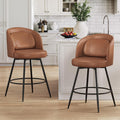 LUE BONA 26''H Swivel Bar Stools Set of 2, Counter Height Bar Stools with Backs, Lumbar Pillow and Black Metal Frames, Upholstered Modern Barstools for Kitchen Island, Faux Leather, Brown