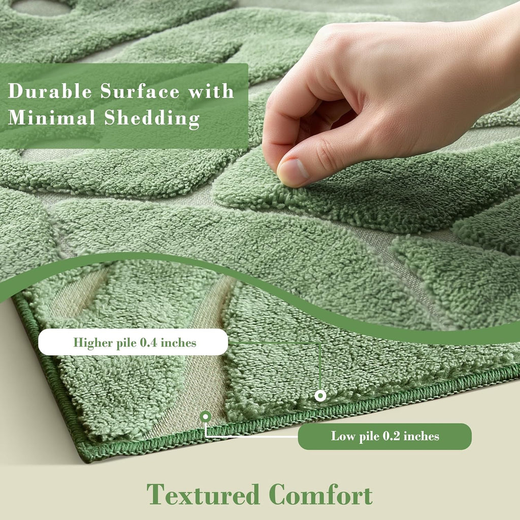 Sage Green Monstera 8x10 Area Rugs High-Low Plush Pile Washable