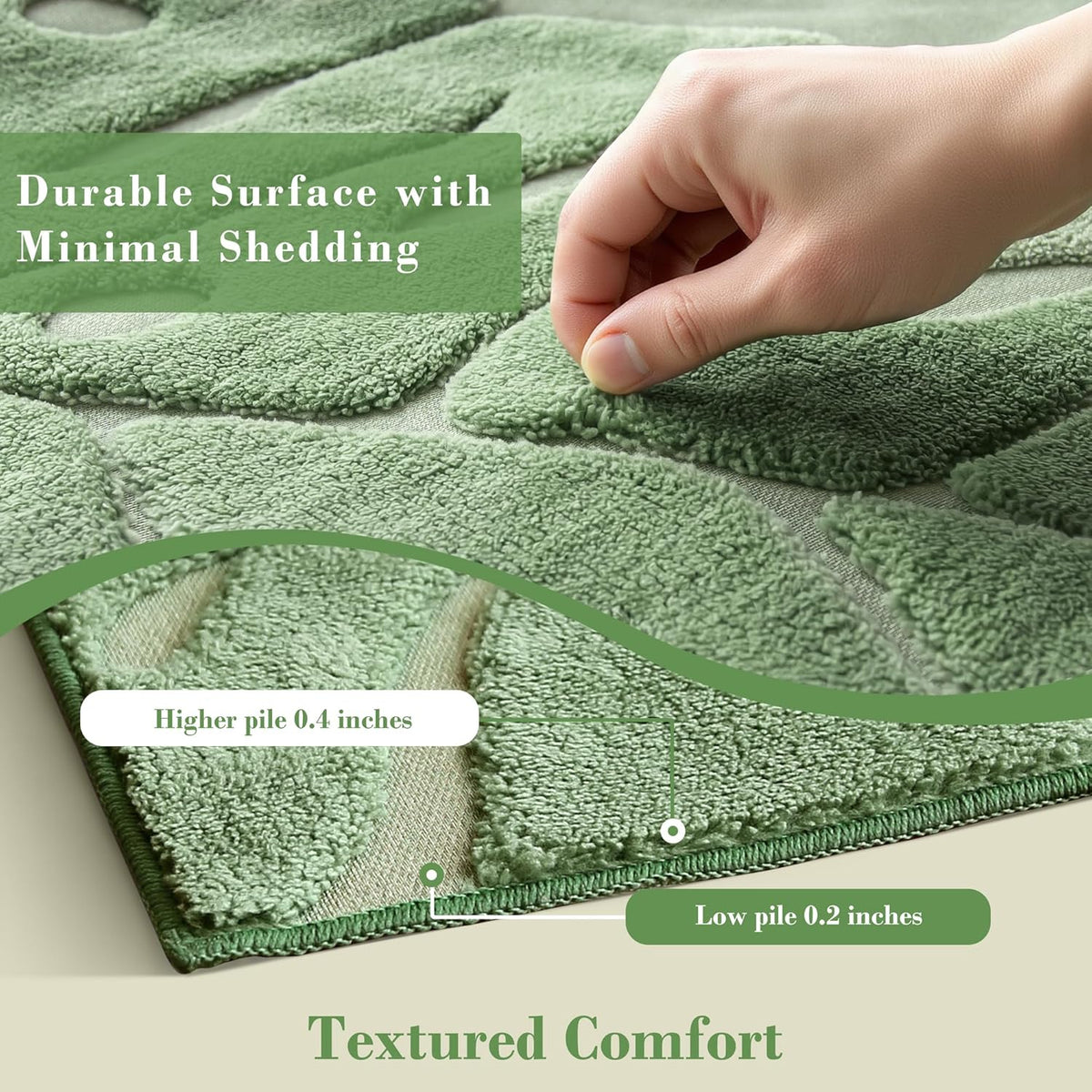 Sage Green Monstera 8x10 Area Rugs High-Low Plush Pile Washable
