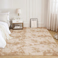 Litanika 6x9 Shag Area Rug for Bedroom, Tie-Dyed Beige Plush Rug