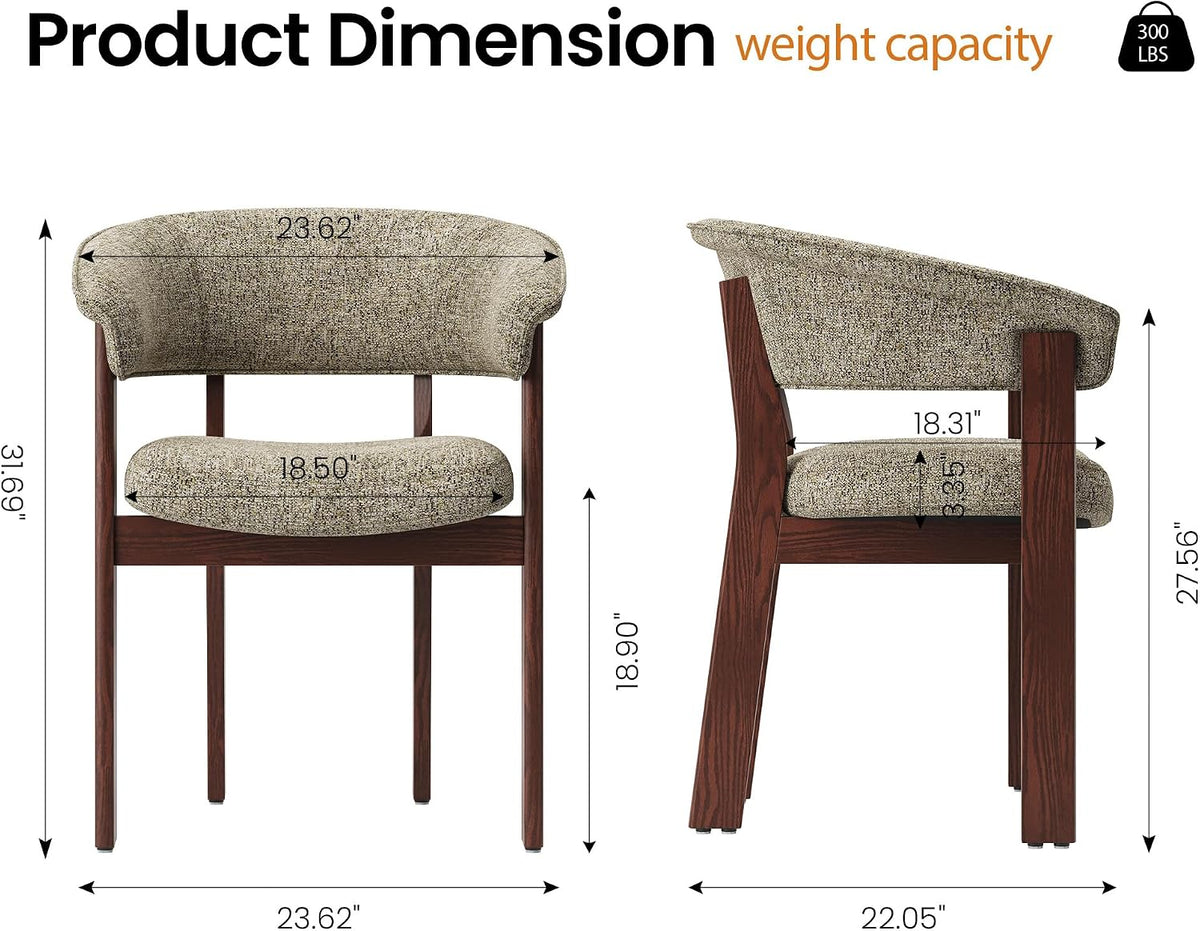 COLAMY Fully Assembled Upholstered Dining Chair Set of 4,Solid Red Oak Wood Kitchen Side Chair, No Assembly Required Modern Farmhouse Dining Room Accent Seating, Single Pack,Walnut,Brown