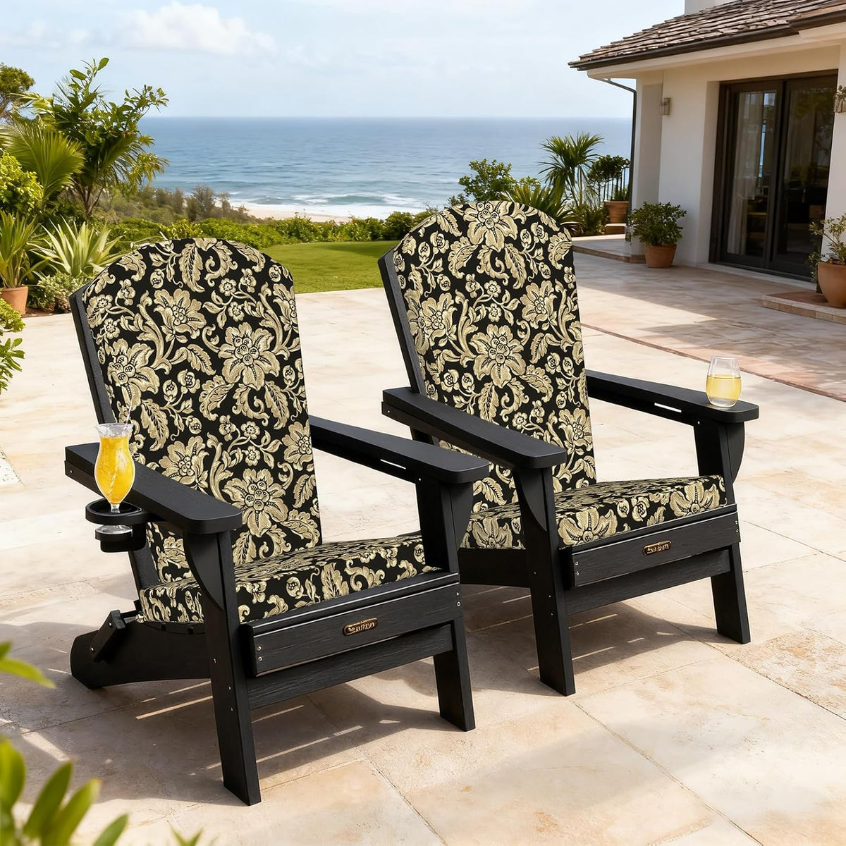 LVTXIII Adirondack Chair Cushions 48x20x2.5 Inch, Water Repellent, Fade Resistant, High Back Outdoor Rocking Chair Cushions for Patio Furniture, 2 Pack, Jacobean Black
