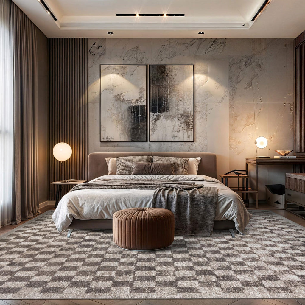 Rugshop Contemporary Checkered Grid Textured Area Rug Beige 7' 10" x 10'
