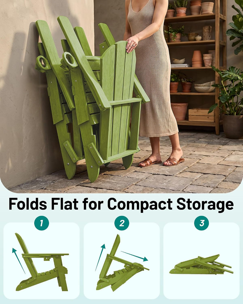PLUUV Folding Adirondack Chairs Set of 6 with Cup Holder, Apple Green