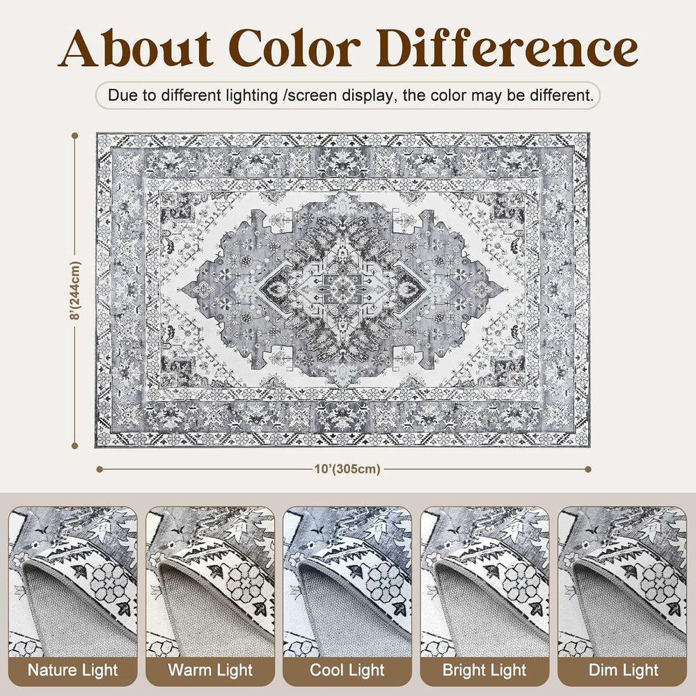 YOH 8x10 Ft Vintage Washable Area Rug for Living Bedroom (Grey)