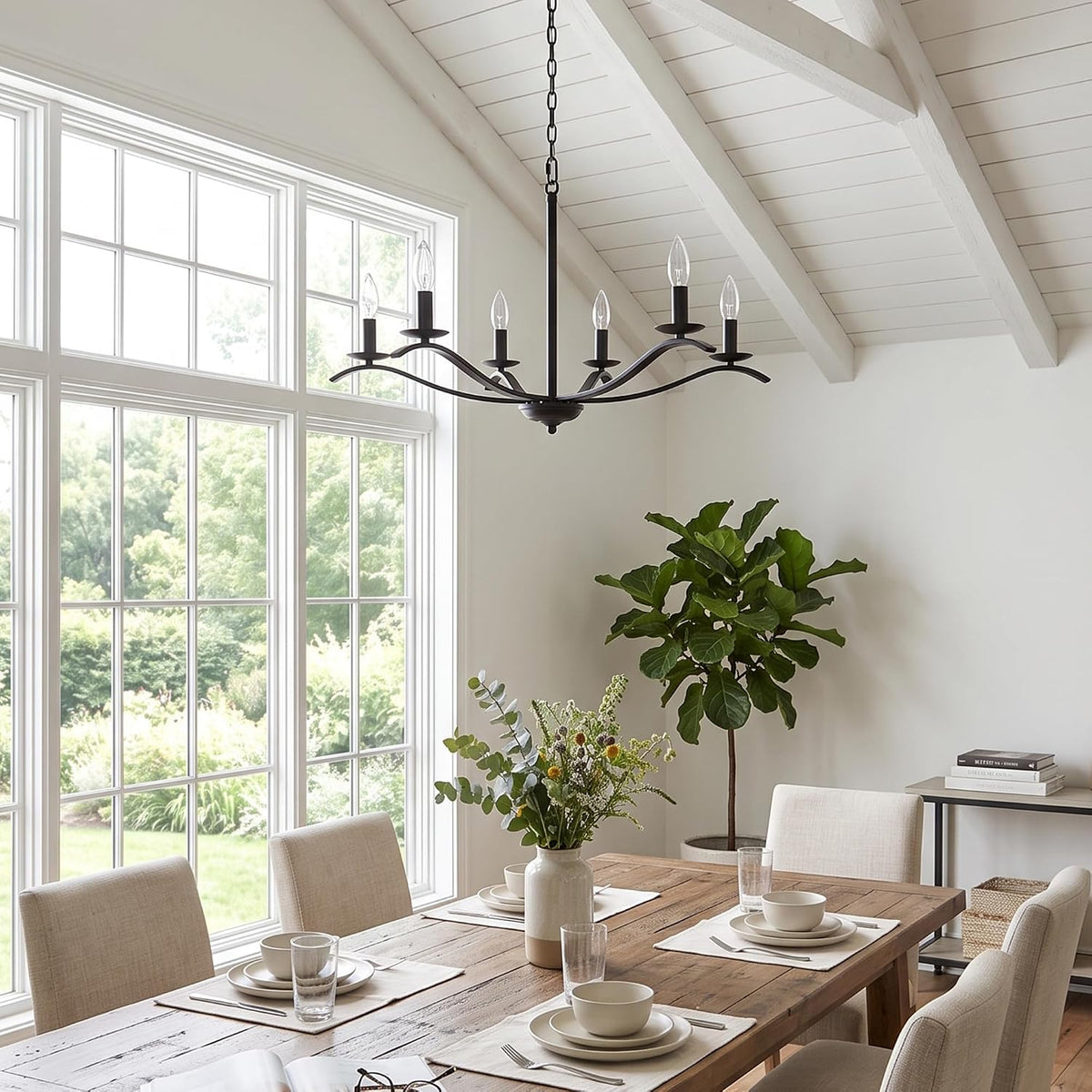 30" black chandeliers for dining room 6-light farmhouse, close-up detail
