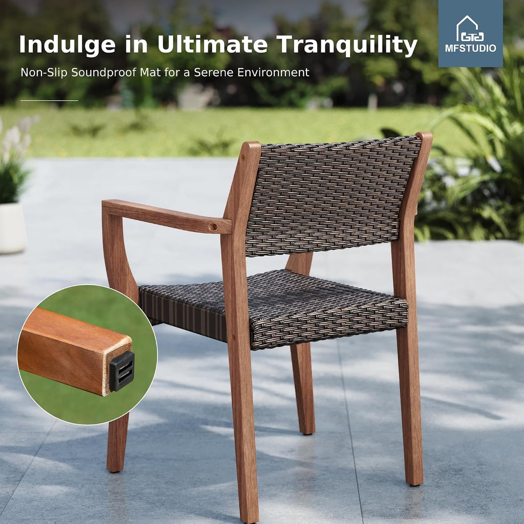 MFSTUDIO Patio Acacia Wood Dining Chairs w/Wicker Seat & Back, 2 PCS