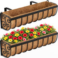 VOXOR Railing Planter Boxes, 24 Inch Window Boxes Planters, Balcony Planters with Adjustable Brackets & Coco Liner for Outdoor Fence, Deck, Porch, and Patio Gardening, 2 Pack