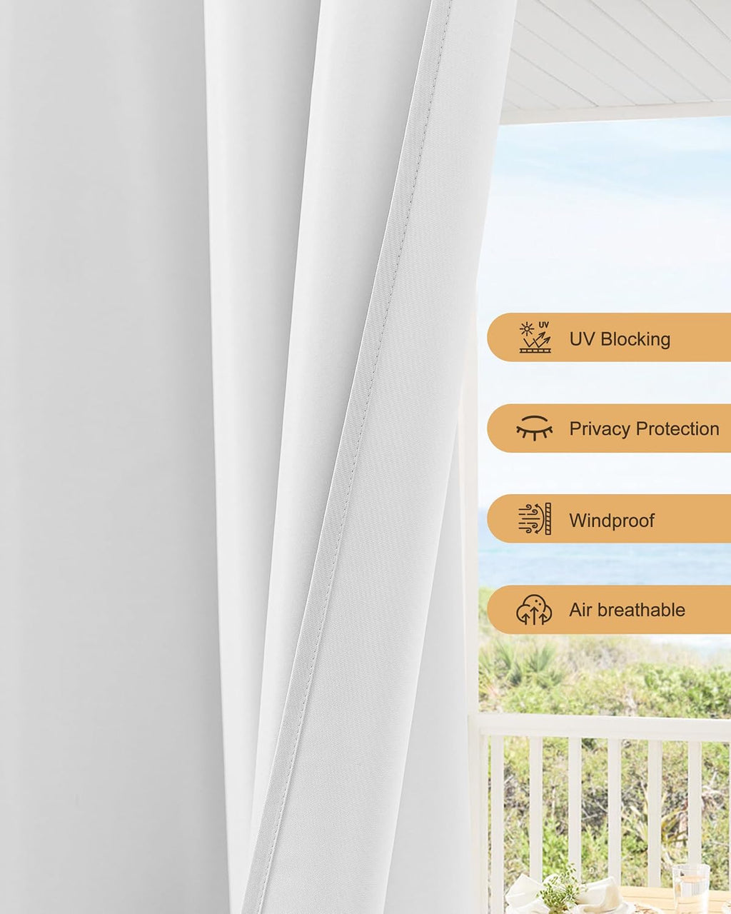 Outdoor Curtains for Patio Waterproof Rod Pocket 6 Pcs 54x95 Inch White