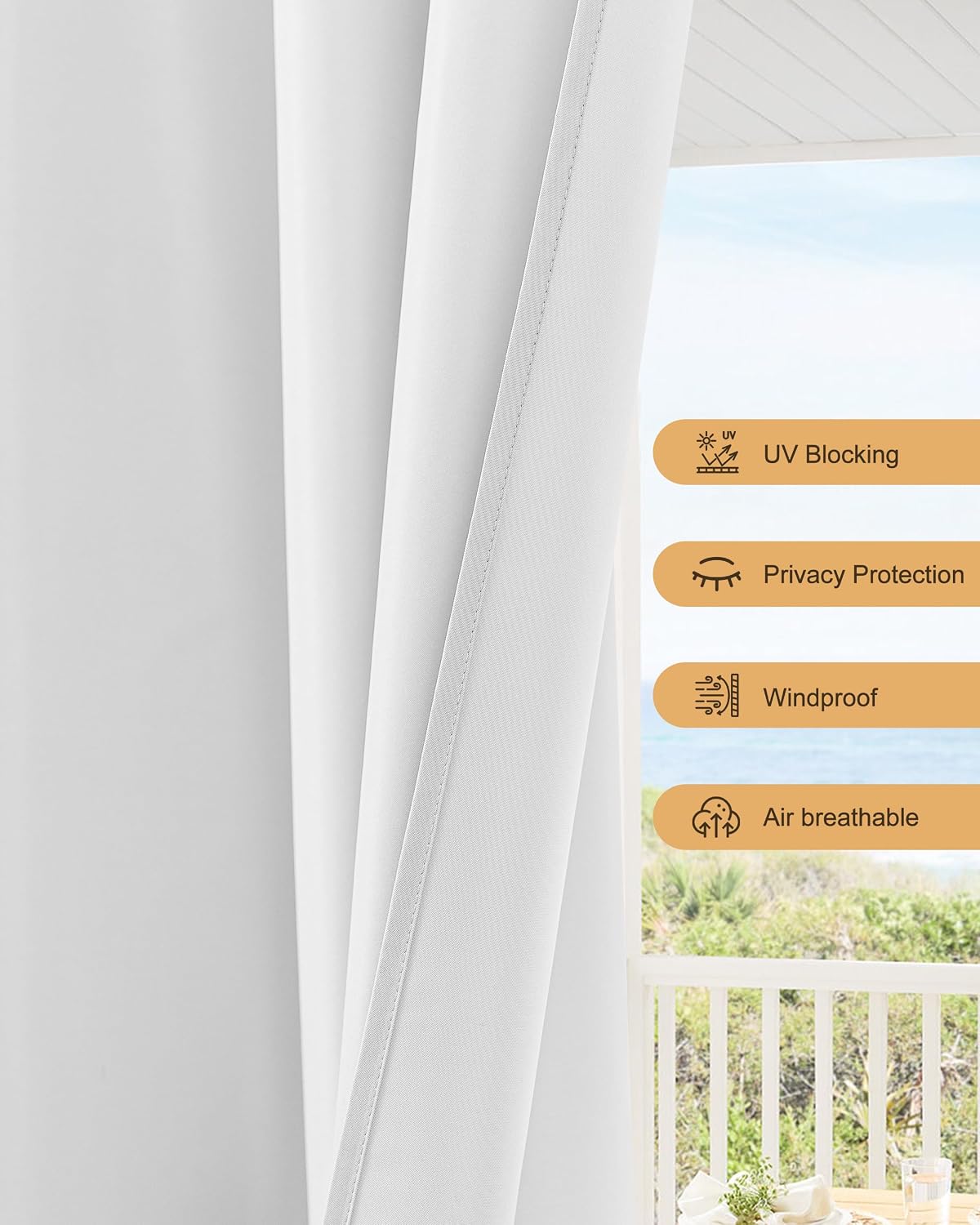 Outdoor Curtains for Patio Waterproof Rod Pocket 6 Pcs 54x95 Inch White