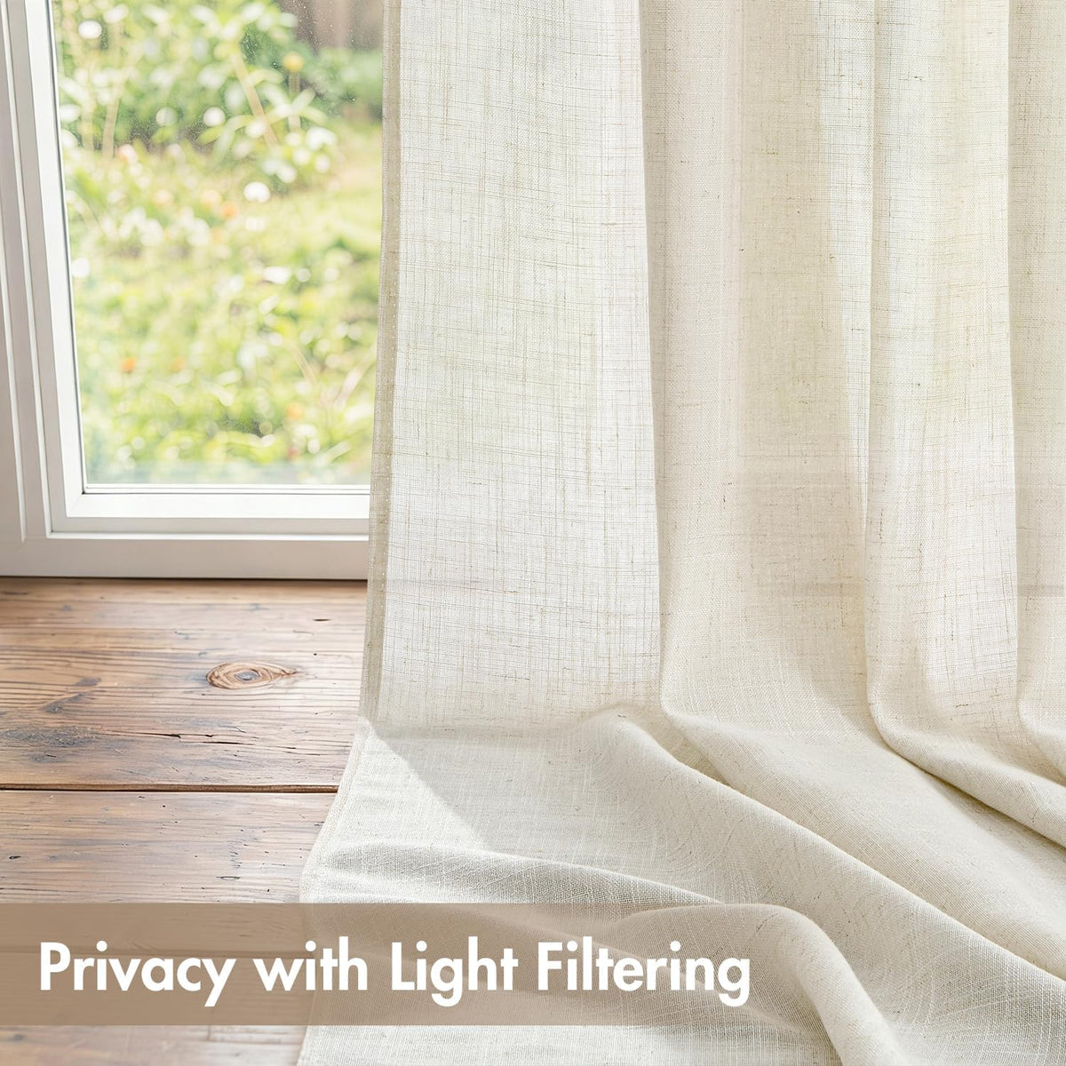 MIULEE Natural Back Tab Linen Curtains 4 Panels 42W x 96L