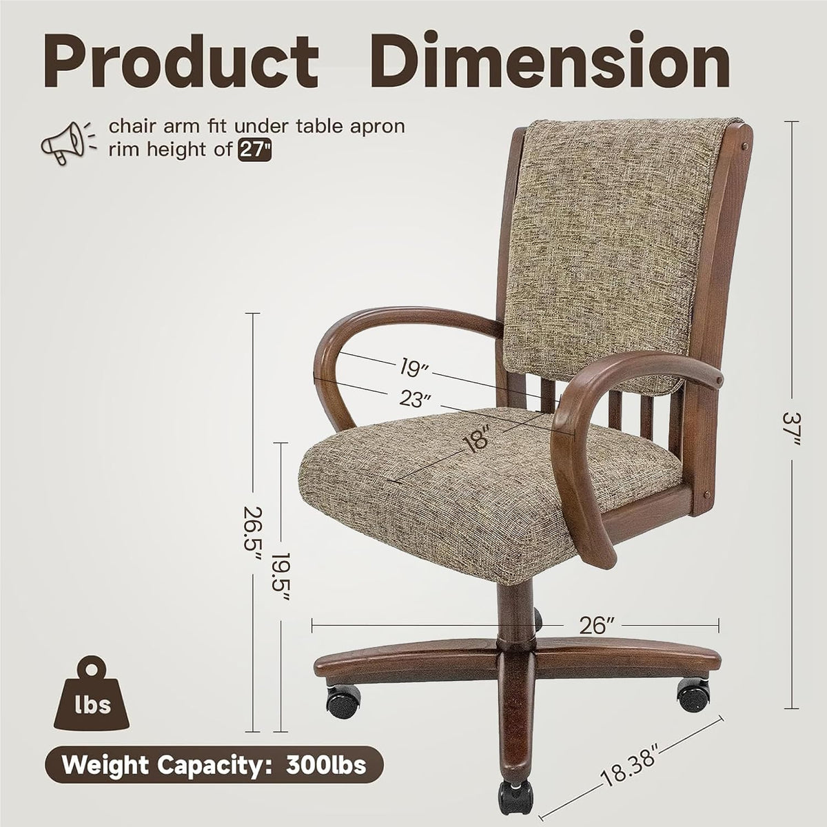 chromcraft baylor swivel-tilt caster dining chair - walnut, side view
