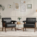 JIASTING Mid Century Modern Accent Chair Set of 2, Black Leather Armchair