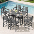 SERWALL 8 Pieces Outdoor Bar Chairs Table with Ice Bucket Set, Grey
