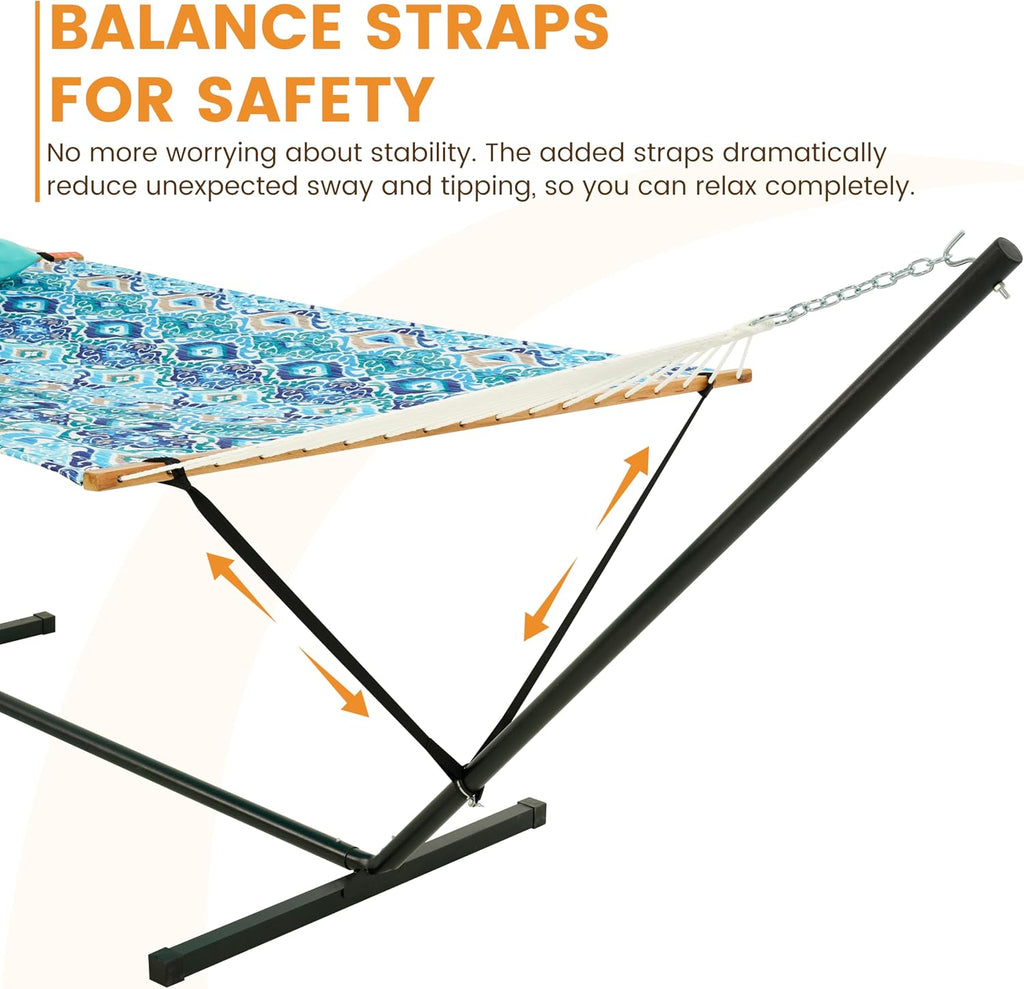 Lazy Daze Double Hammock with Stand, Balance Straps & Carry Bag for Outside