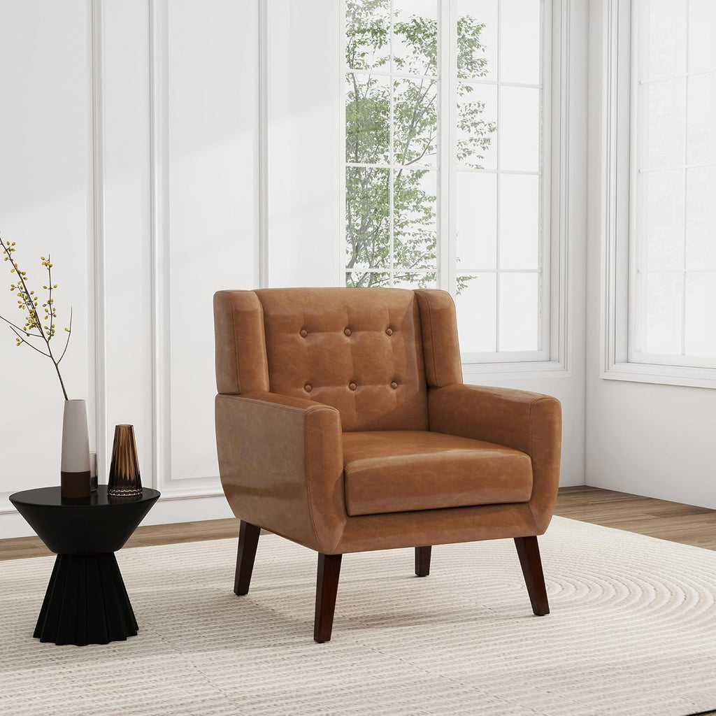 PU Leather Accent Chairs Set of 2, Upholstered Armchair, Brown