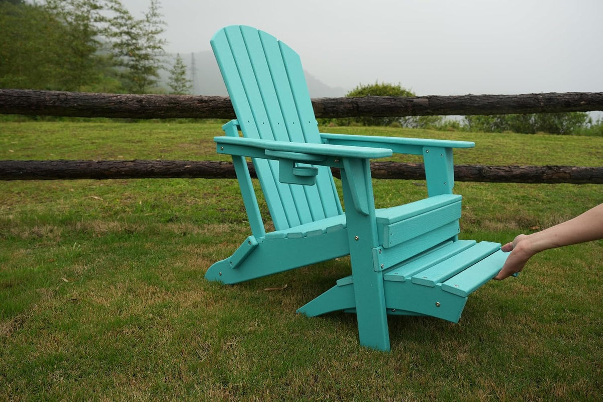 nevilywood HDPE Folding Ottoman, Adirondack Chair Footrest, Aruba Blue