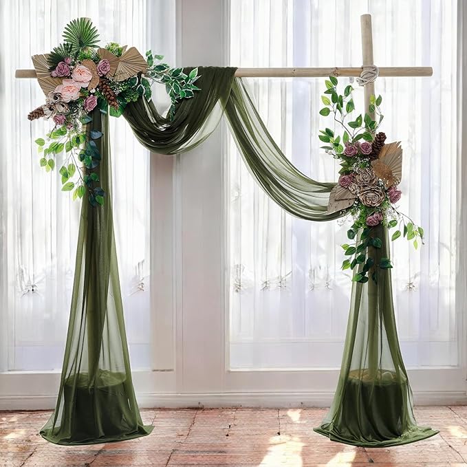 MDS Halloween Chiffon Draping Fabric - 2 Panel, 30" Wide x 100ft Long - Sheer Spooky Arbor & Canopy Drapery for Haunted House Backdrops, Party Ceilings, DIY Costumes & Themed Events - Olive Green (Pack of 2)