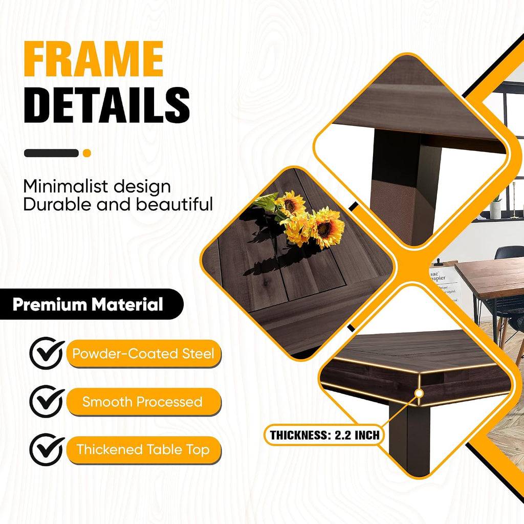 Flamaker Outdoor Acacia Wood Dining Table for 6, Deep Brown
