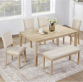 Harper & Bright Designs 6-Piece Dining Set with Bench & 4 Upholstered Chairs, 58.5" Modern Farmhouse Kitchen Table for 6, Easy Assembly,Light Oak & Beige