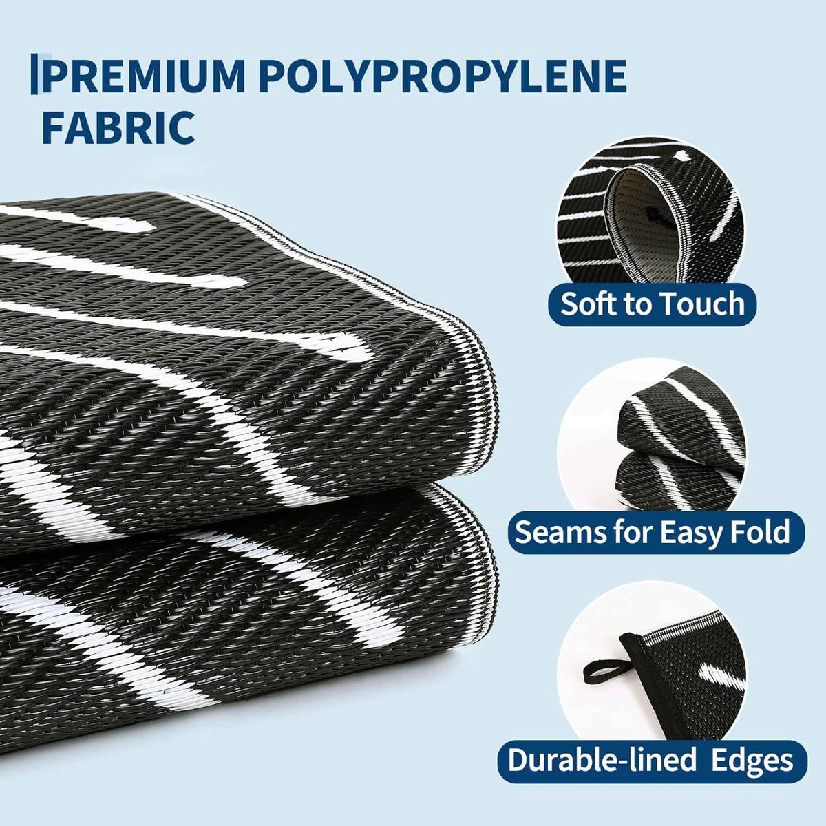 Garvee 5x8 Black and White Striped Outdoor Waterproof Rug Reversible Plastic Straw Patio Mat, Portable RV Camping Rug Quick Dry for Picnic, Beach, Balcony, Deck UV Protected & Lightwight, Black&White