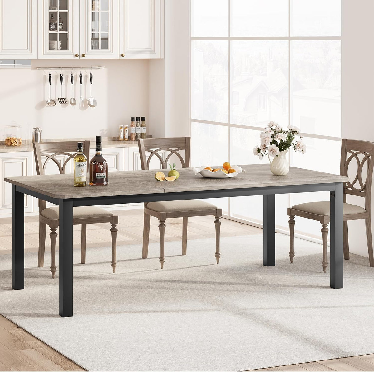 Garvee 78.7" Dining Table for 8-10 People, Grey Kitchen Tables (Only Table)