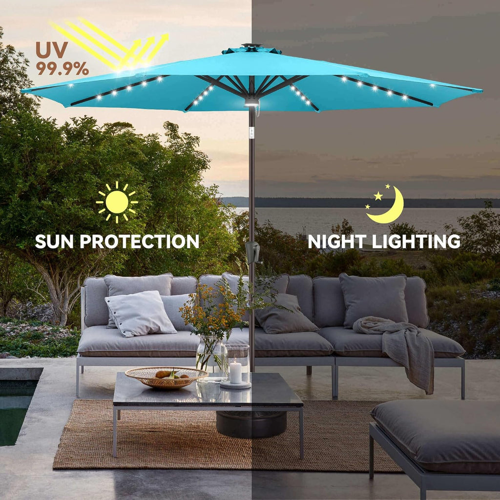 Solar Patio Umbrella with Centre Light, 9 ft Aqua Blue