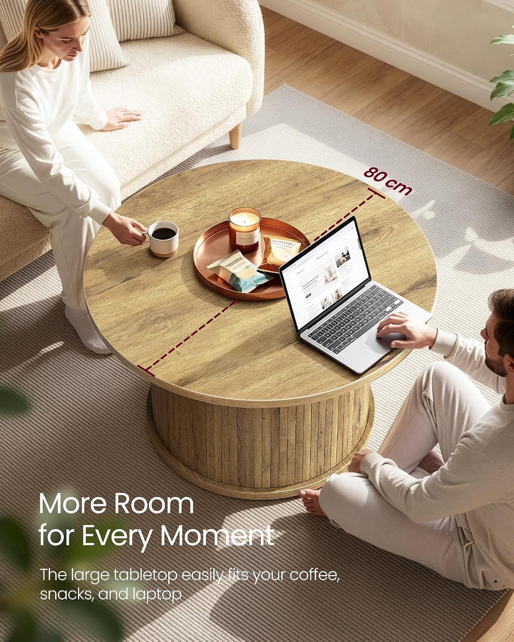 VASAGLE Round Coffee Table, Living Room Table with Tambour Design
