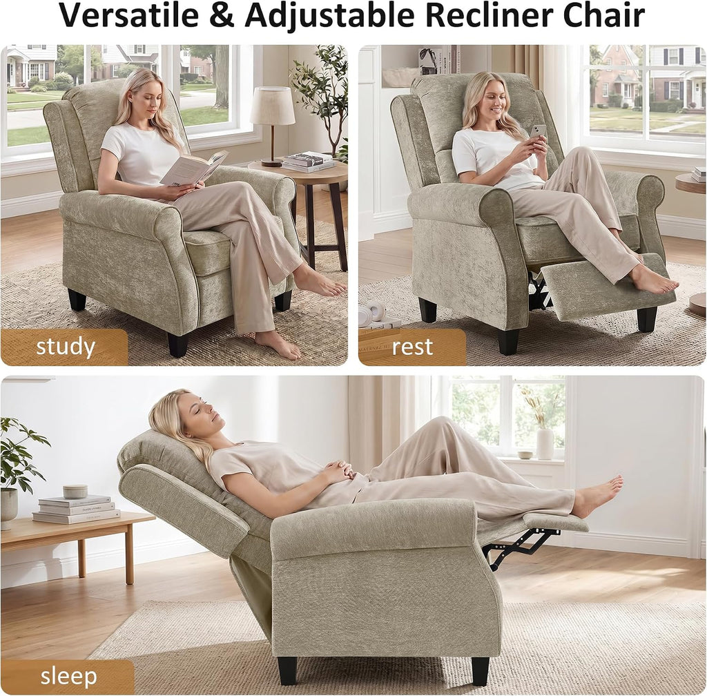 34.6" W Push Back Recliner Chair Set of 2, Chenille Camel