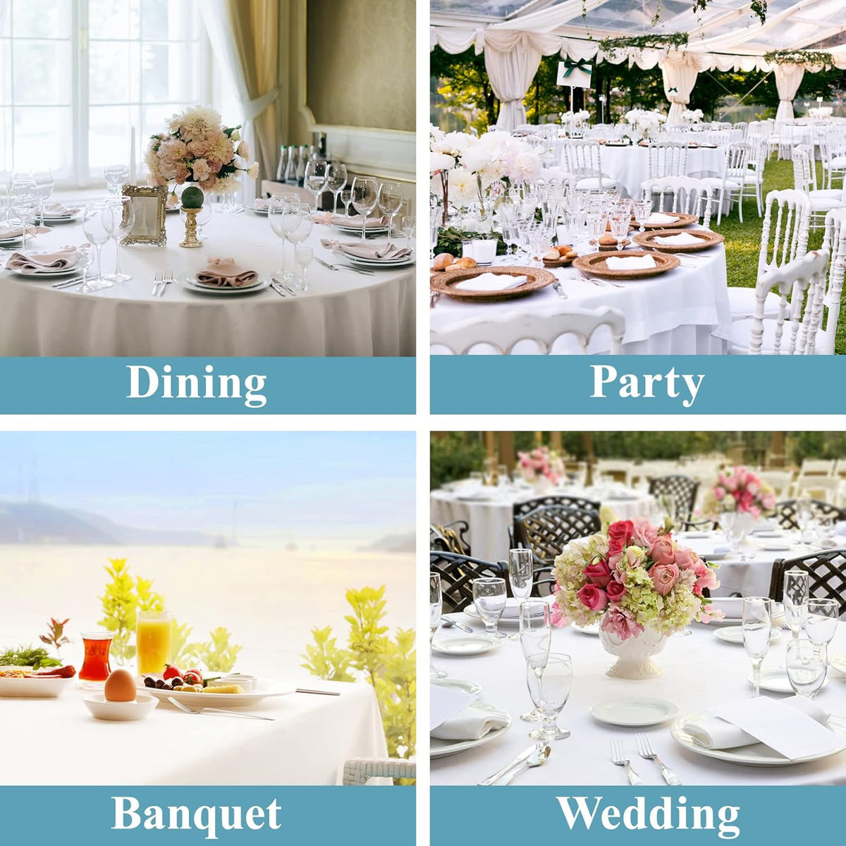 VidaFete 10 Pack 120inch Round Tablecloth Polyester Table Cloth, White